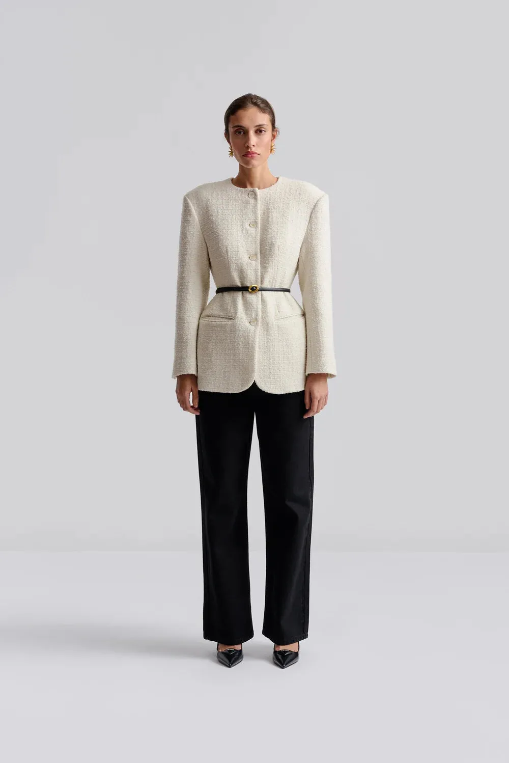 Carol Fitted Round Neck Blazer - Vanilla