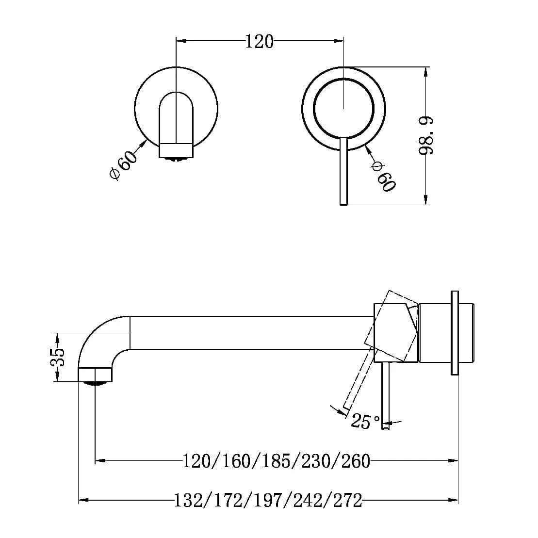 MECCA WALL BASIN/BATH MIXER SEPARATE BACK PLATE 120MM TRIM KITS ONLY BRUSHED GOLD